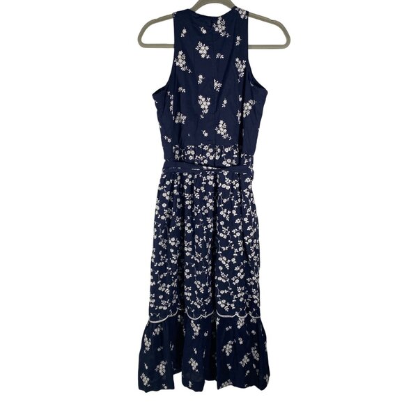 Ann Taylor Floral tiered heavily Embroidered Navy Blue Midi Dress Size 2 NWT - Picture 4 of 12